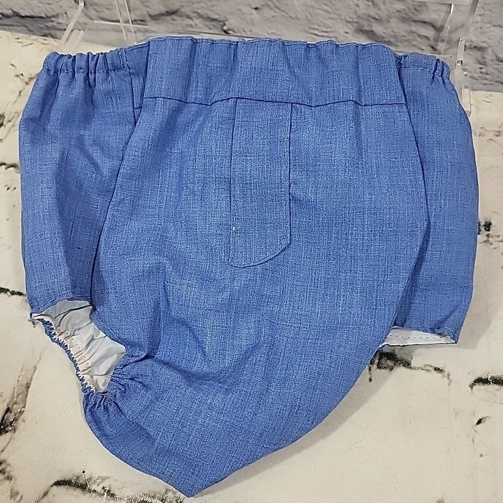 Vintage Baby Clothes 3pc Lot 12mos Button Up Shirt Vest Blue Diaper Cover